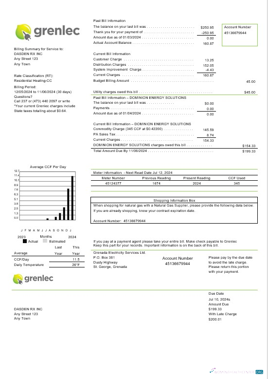 Hochwertige Herunterladen Grenada Strom Services Geschäftlich Nebenkostenabrechnung Word und PDF Vorlage Photoshop Vorlage