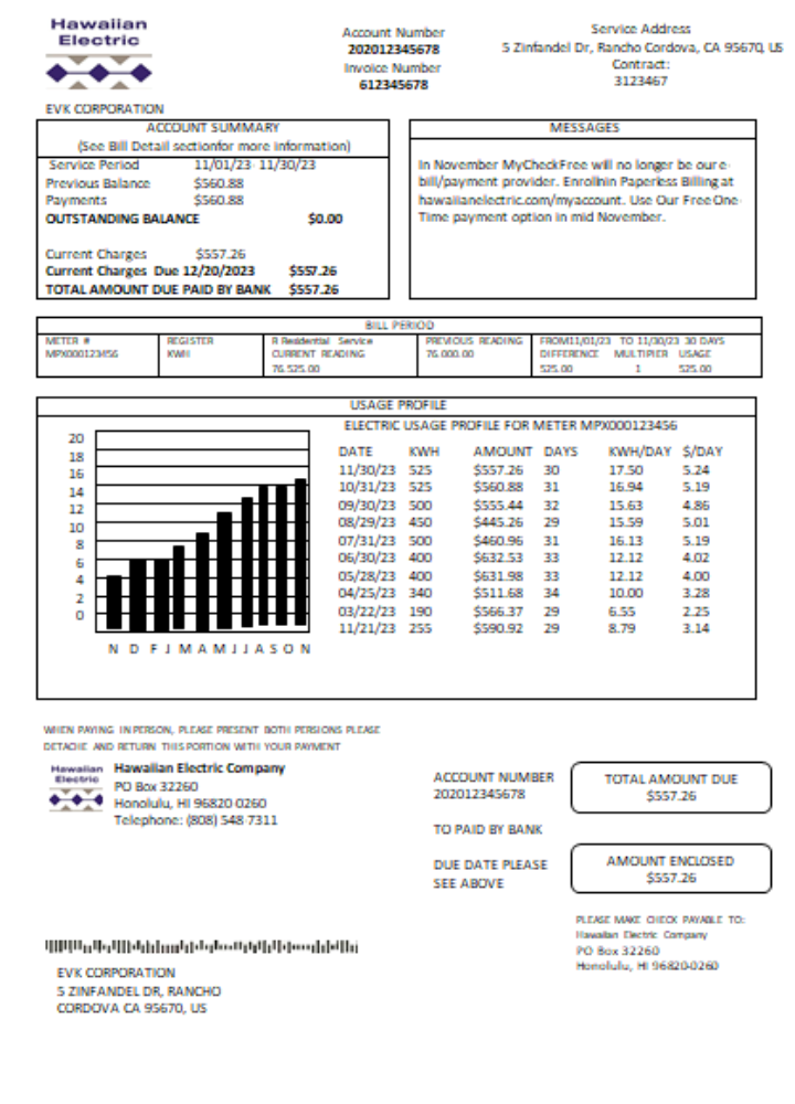 Premium Herunterladen Hawaiian Electric Utility Geschäftlich Bill, SCR Photoshop Vorlage