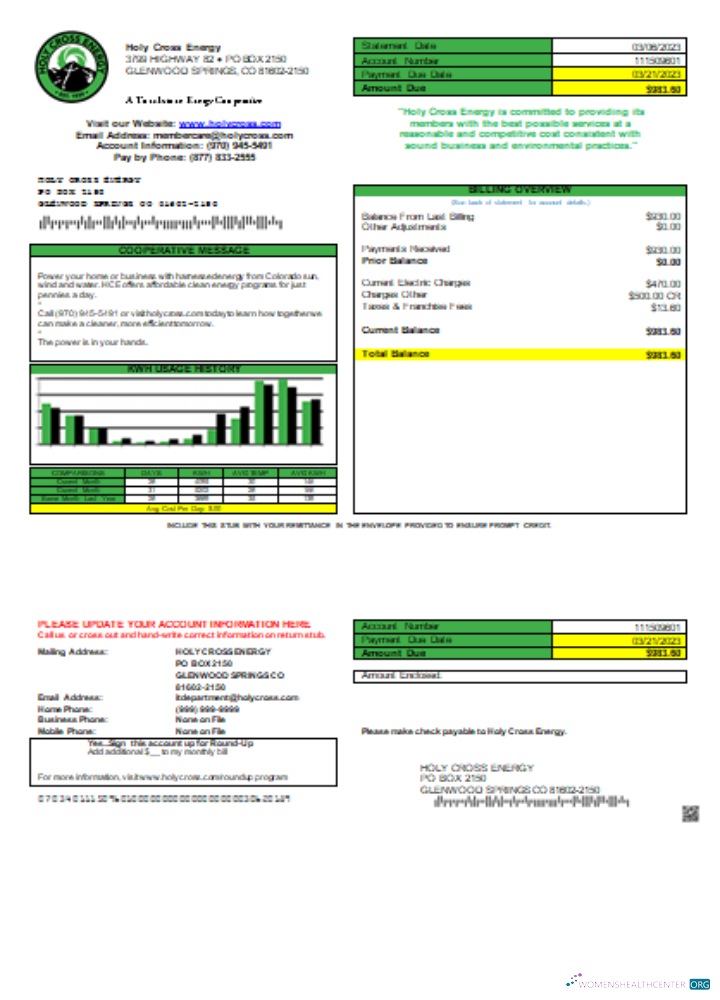 Realistische Herunterladen Holy Cross Energy Utility Geschäftlich Bill,GO Photoshop Vorlage