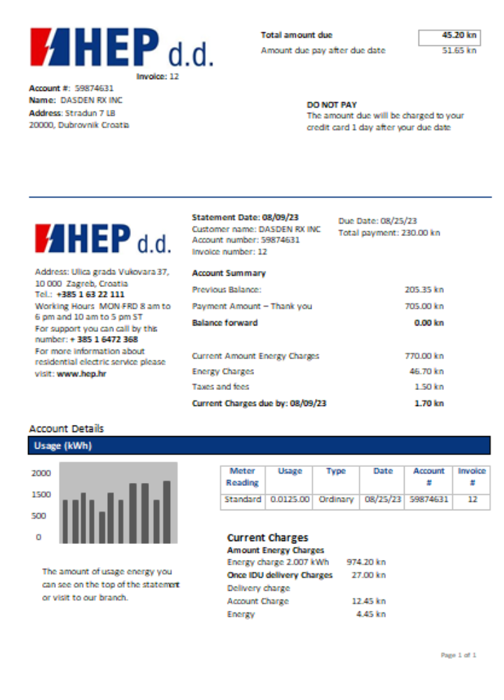 Premium Herunterladen Hrvatska Elektroprivreda Strom Utility Geschäftlich Bill, SCR Photoshop Vorlage