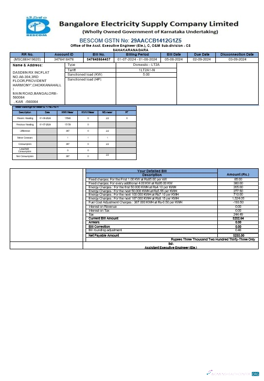 Hochwertige Herunterladen Indien BESCOM Geschäftlich Nebenkostenabrechnung Word und PDF Vorlage Các Trang Đã Xóa Photoshop Vorlage