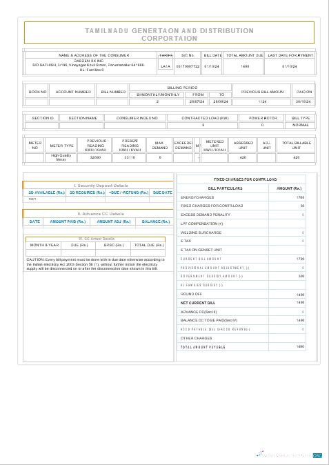 Premium Herunterladen Indien TAMILNADU Geschäftlich Nebenkostenabrechnung Word und PDF Vorlage Photoshop Vorlage