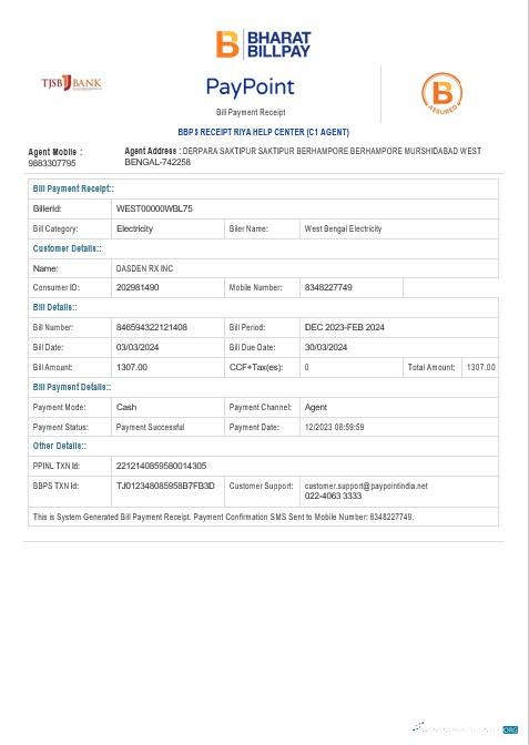 Professionelle Herunterladen Indien West BENGAL Strom Geschäftlich Nebenkostenabrechnung Word und PDF Vorlage Photoshop Vorlage