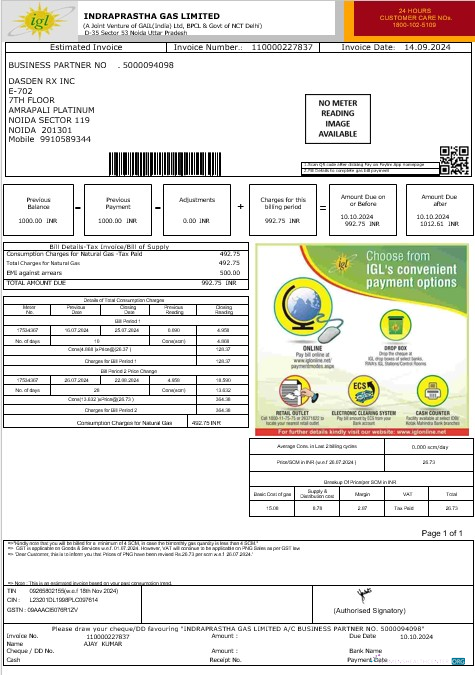Editierbare Herunterladen Indien IGL Geschäftlich Nebenkostenabrechnung Word und PDF Vorlage Photoshop Vorlage