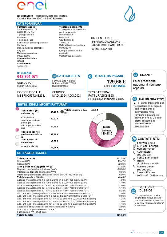 Editierbare Herunterladen Italien Enel Energia Geschäftlich Nebenkostenabrechnung Vorlage in Word und PDF Formats Photoshop Vorlage