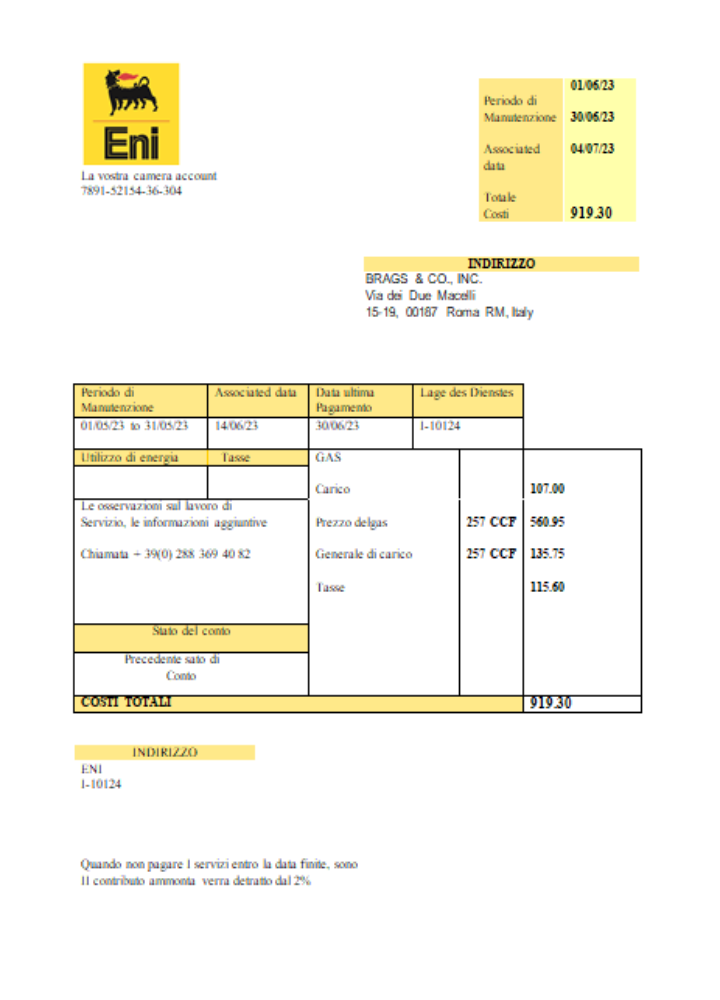 Hochwertige Herunterladen Italien Gas Utility Geschäftlich Bill, SCR Photoshop Vorlage