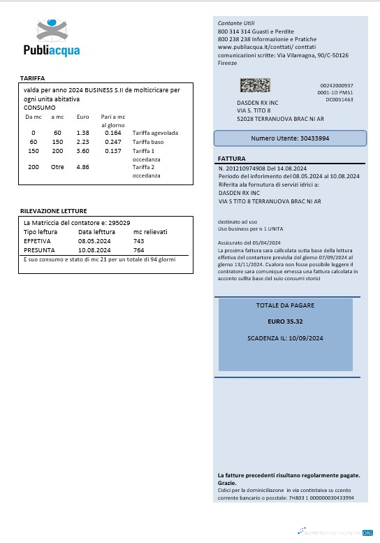 Professionelle Herunterladen Italien Publiacqua Geschäftlich Nebenkostenabrechnung Vorlage in Word und PDF Format Photoshop Vorlage