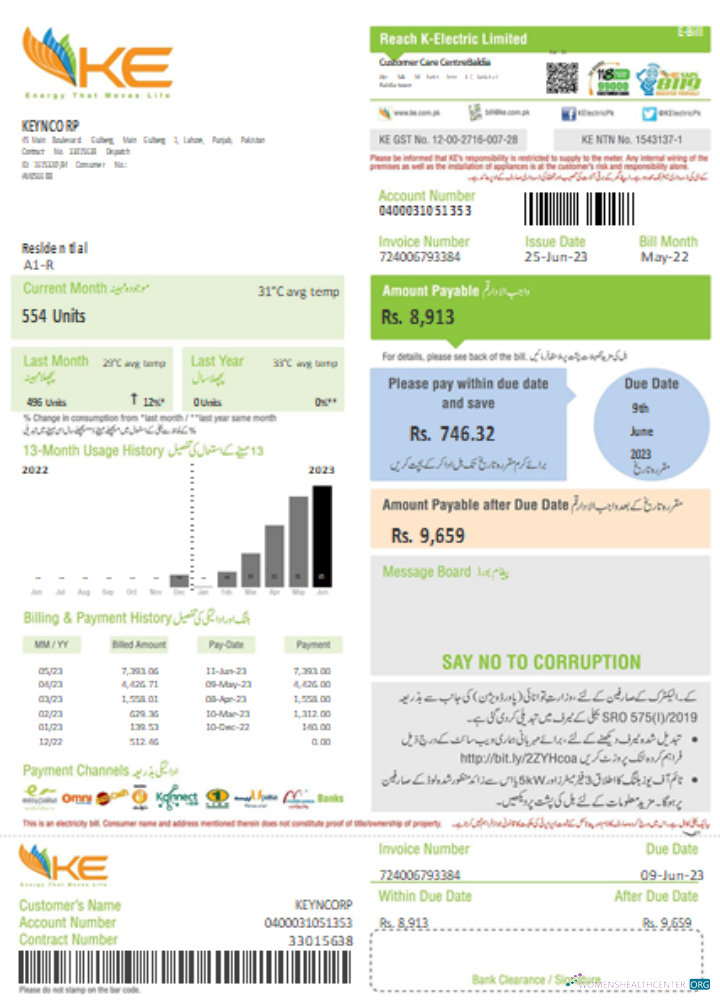 Editierbare Herunterladen K Electric (KE) Strom Utility Geschäftlich Bill, Seite 1, SCR Photoshop Vorlage