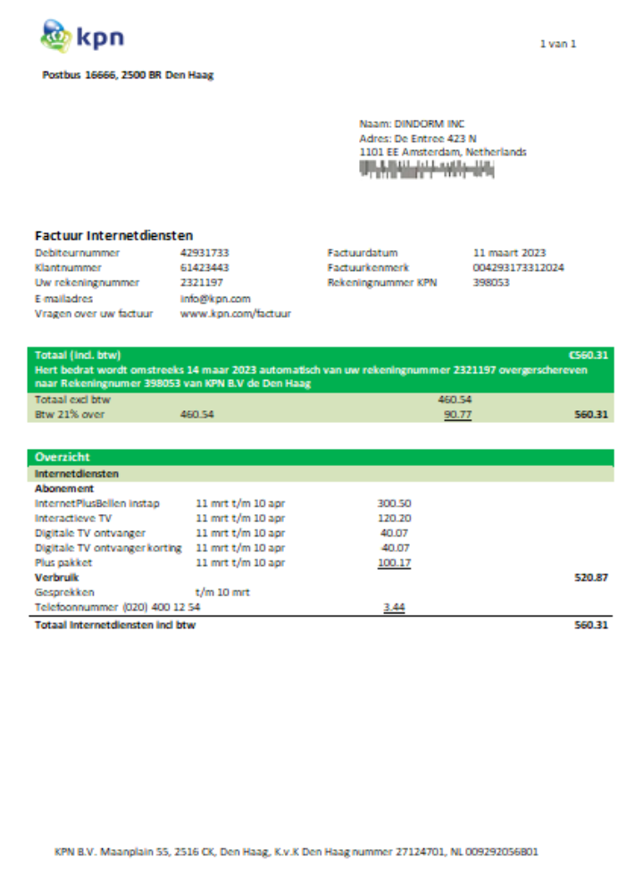 Editierbare Herunterladen KPN Utility Geschäftlich Bill, SCR Photoshop Vorlage