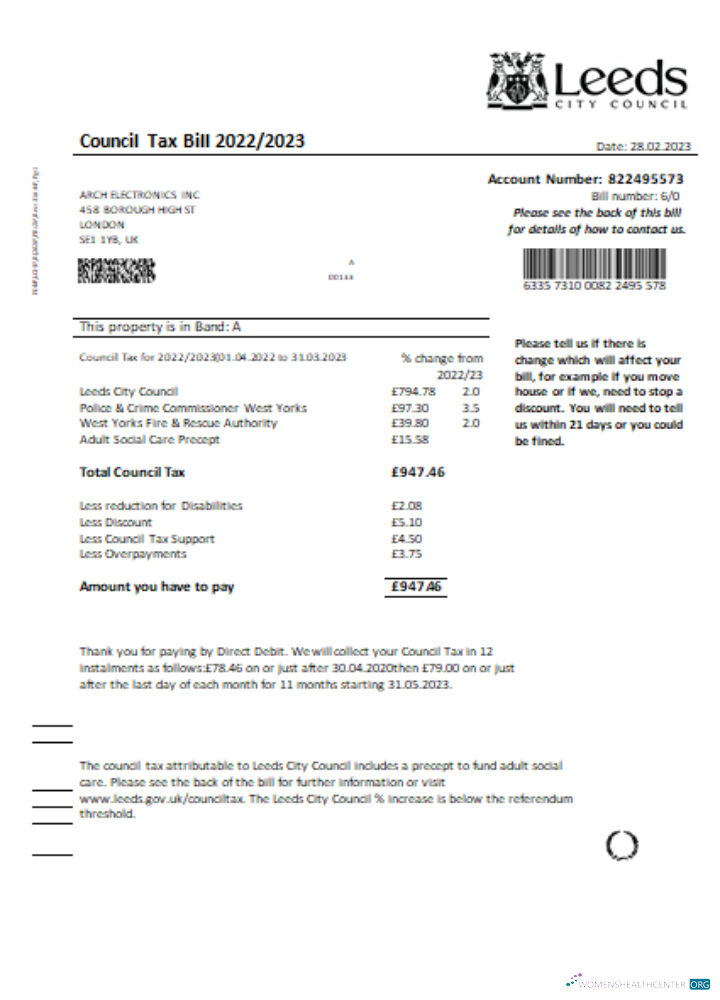 Professionelle Herunterladen Leeds Stadt Council Tax Geschäftlich Bill, SCR Photoshop Vorlage