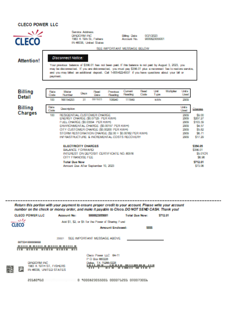 Professionelle Herunterladen Louisiana Cleco Power Strom Utility Geschäftlich Bill, SCR Photoshop Vorlage