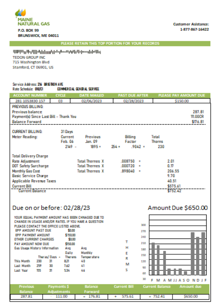 Realistische Herunterladen Maine Natural Gas Portland Utility Geschäftlich Bill, SCR Photoshop Vorlage