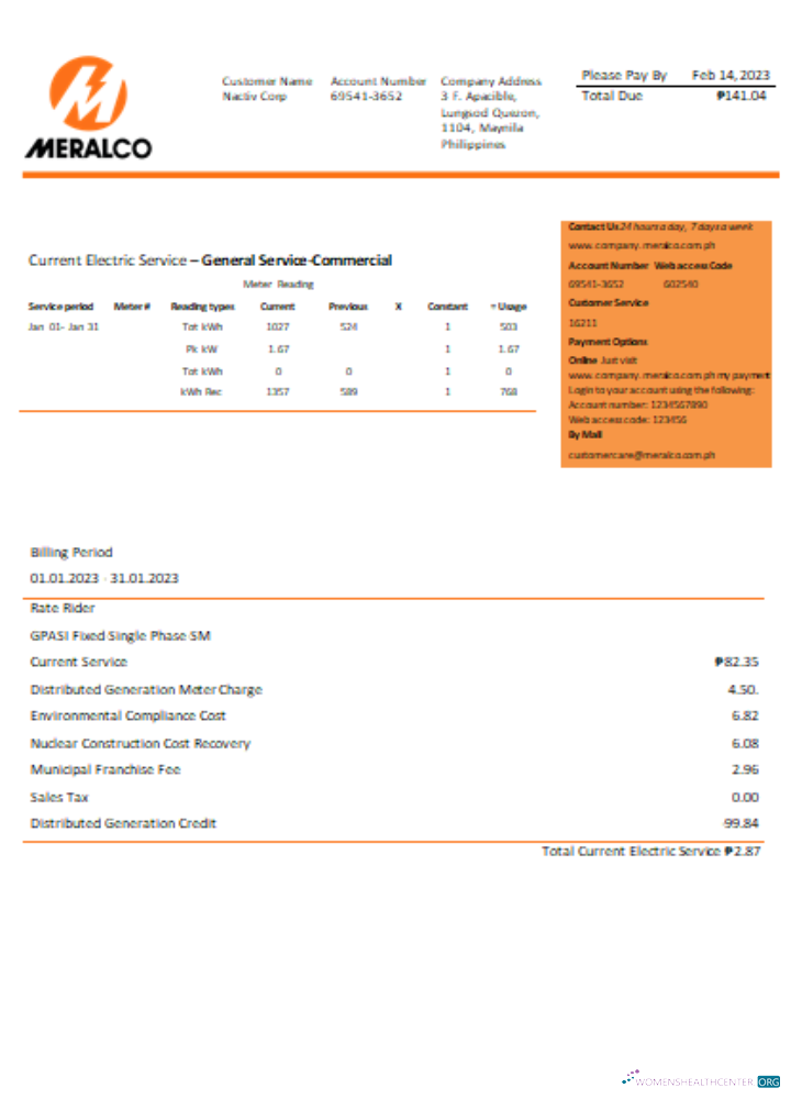 Premium Herunterladen Manila Electric Unternehmen (Meralco) Strom Utility Geschäftlich Bill SCR Photoshop Vorlage