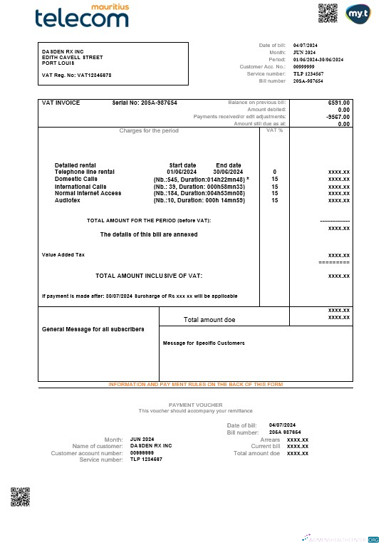Realistische Herunterladen Mauritius Telecom Mauritius Geschäftlich Nebenkostenabrechnung Vorlage in Word Photoshop Vorlage