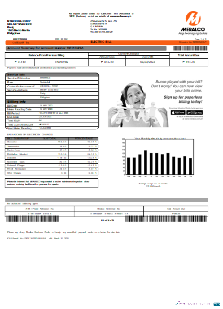 Editierbare Herunterladen Meralco Philippinen Strom Utility Geschäftlich Bill, SCR Photoshop Vorlage