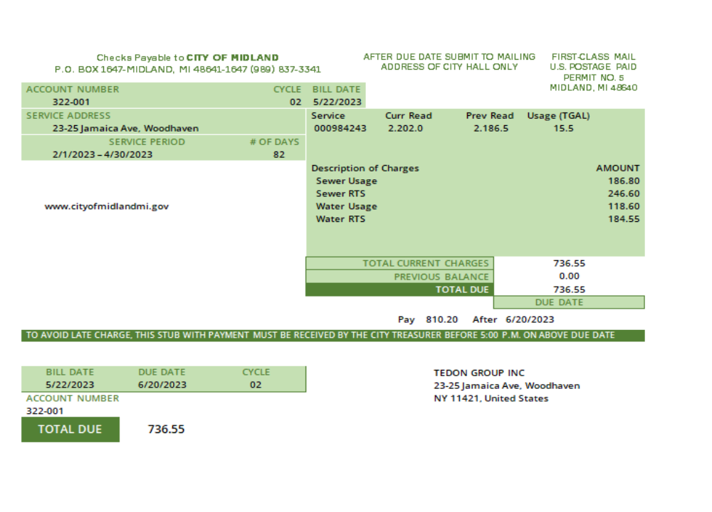 Premium Herunterladen Michigan Wasser Utility Geschäftlich Bill, SCR Photoshop Vorlage