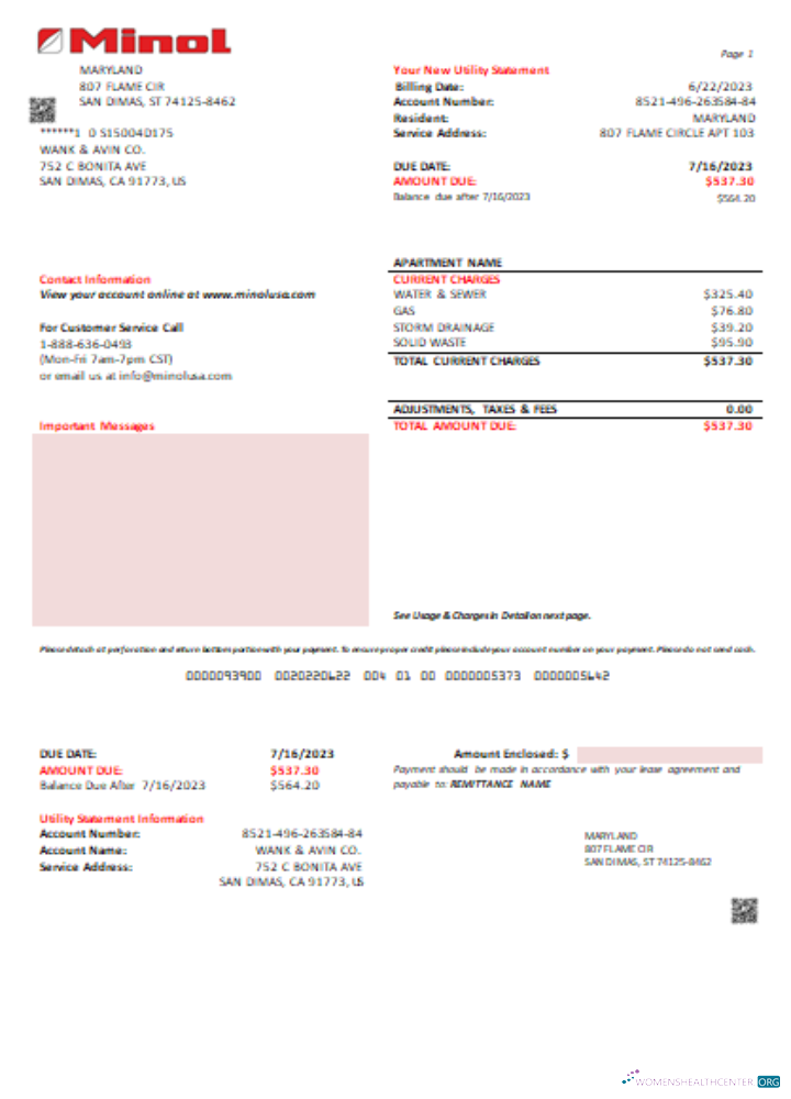 Realistische Herunterladen Minol USA Utility Geschäftlich Bill, SCR Photoshop Vorlage