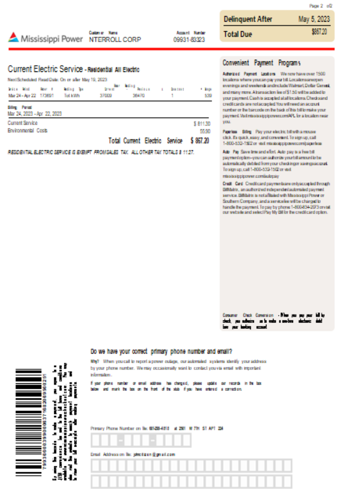 Hochwertige Herunterladen Mississippi Power Utility Geschäftlich Bill, Seite 2, SCR Photoshop Vorlage