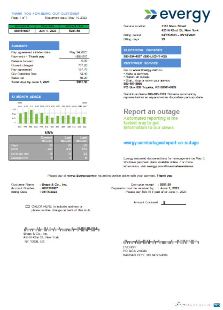 Hochwertige Herunterladen Missouri Evergy Strom Utility Geschäftlich Bill, SCR Photoshop Vorlage