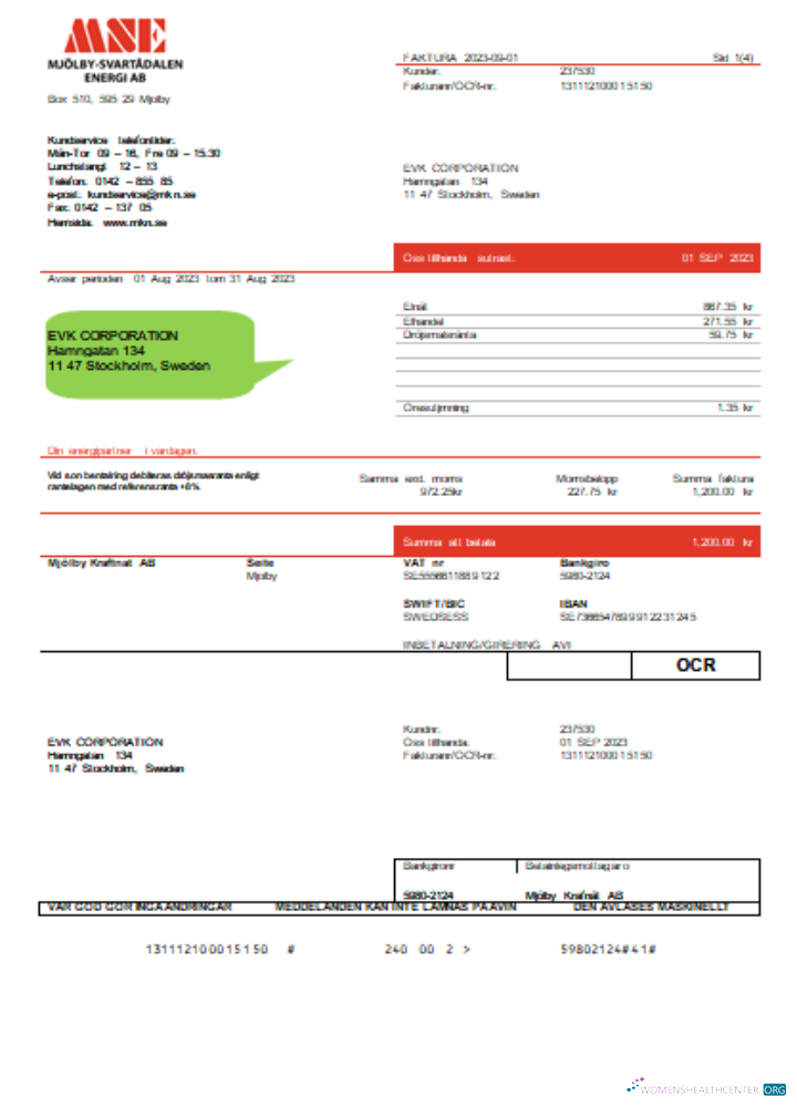 Editierbare Herunterladen Mjölby Kraftnat AB Utility Geschäftlich Bill SCR Photoshop Vorlage