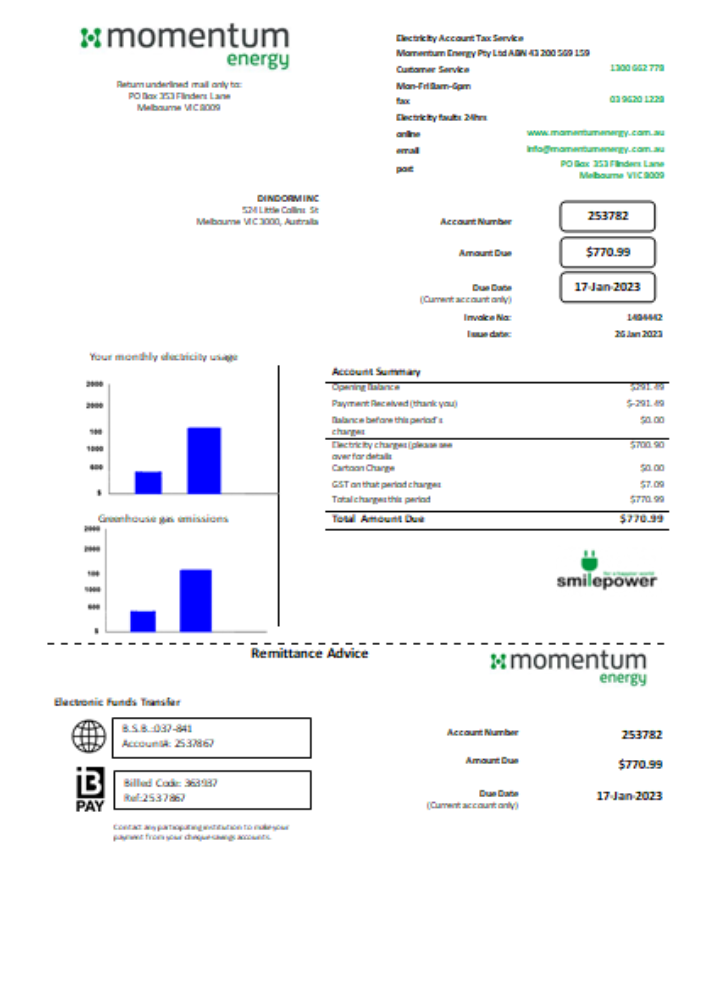 Realistische Herunterladen Momentum Energy Utility Geschäftlich Bill, SCR Photoshop Vorlage