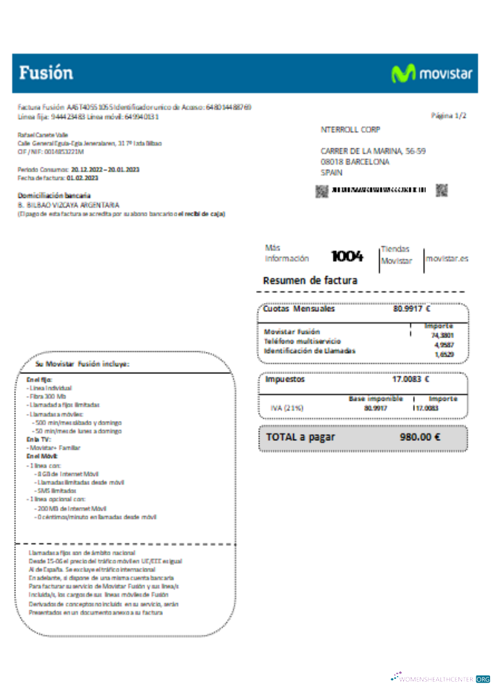 Premium Herunterladen Movistar Fusion Telecom Operator Utility Geschäftlich Bill, SCR Photoshop Vorlage