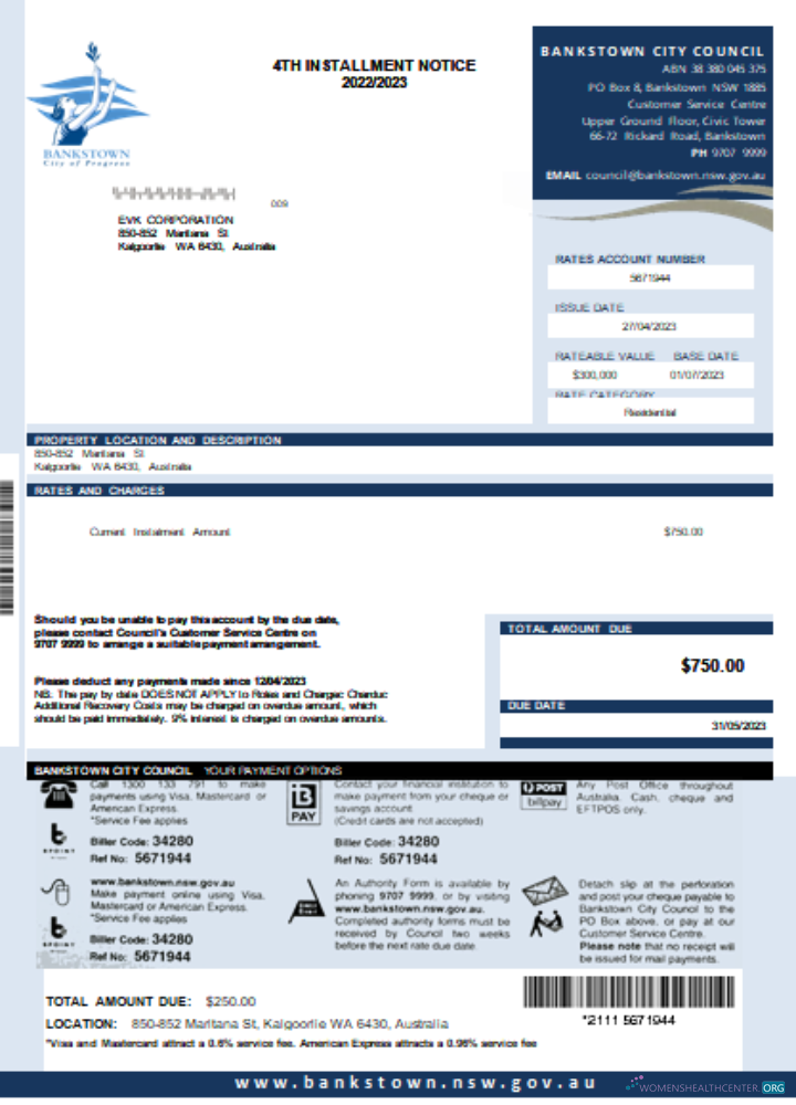 Realistische Herunterladen NSW Bankstown Stadt Council Utility Geschäftlich Bill, SCR Photoshop Vorlage