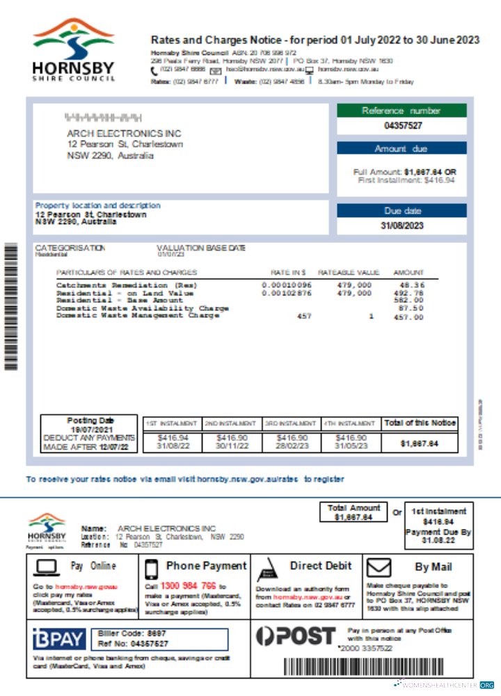 Realistische Herunterladen NSW Hornsby Shire Council Utility Geschäftlich Bill SCR Photoshop Vorlage