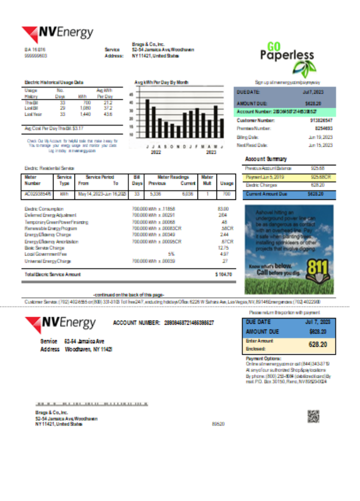 Professionelle Herunterladen Nevada NV Energy Utility Geschäftlich Bill, SCR Photoshop Vorlage
