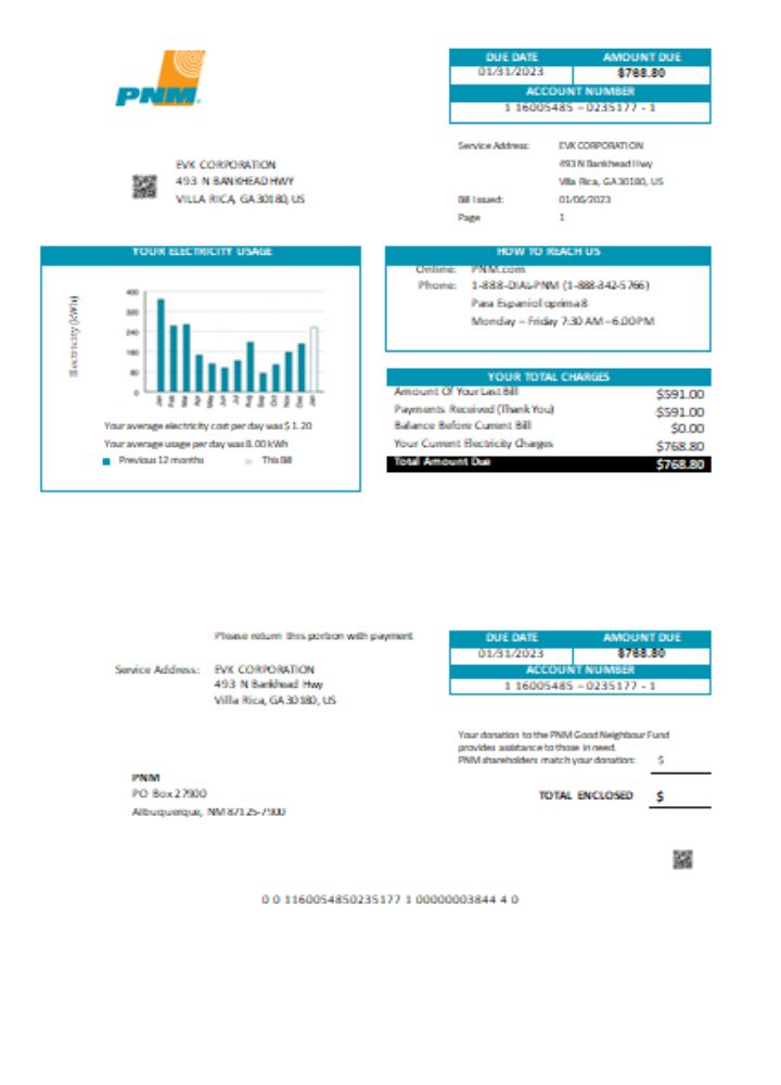 Editierbare Herunterladen Neu Mexiko PNM Easy Fillable Utility Geschäftlich Bill, SCR Photoshop Vorlage