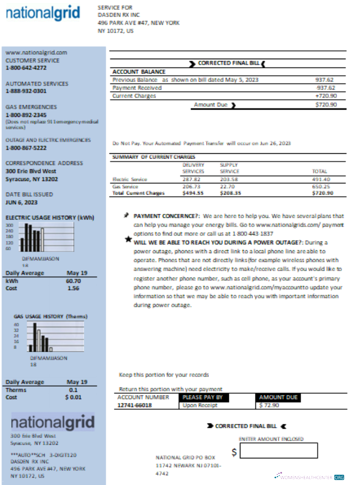 Hochwertige Herunterladen Neu York National Grid Utility Geschäftlich Bill, Word und PDF Vorlage SCR Photoshop Vorlage