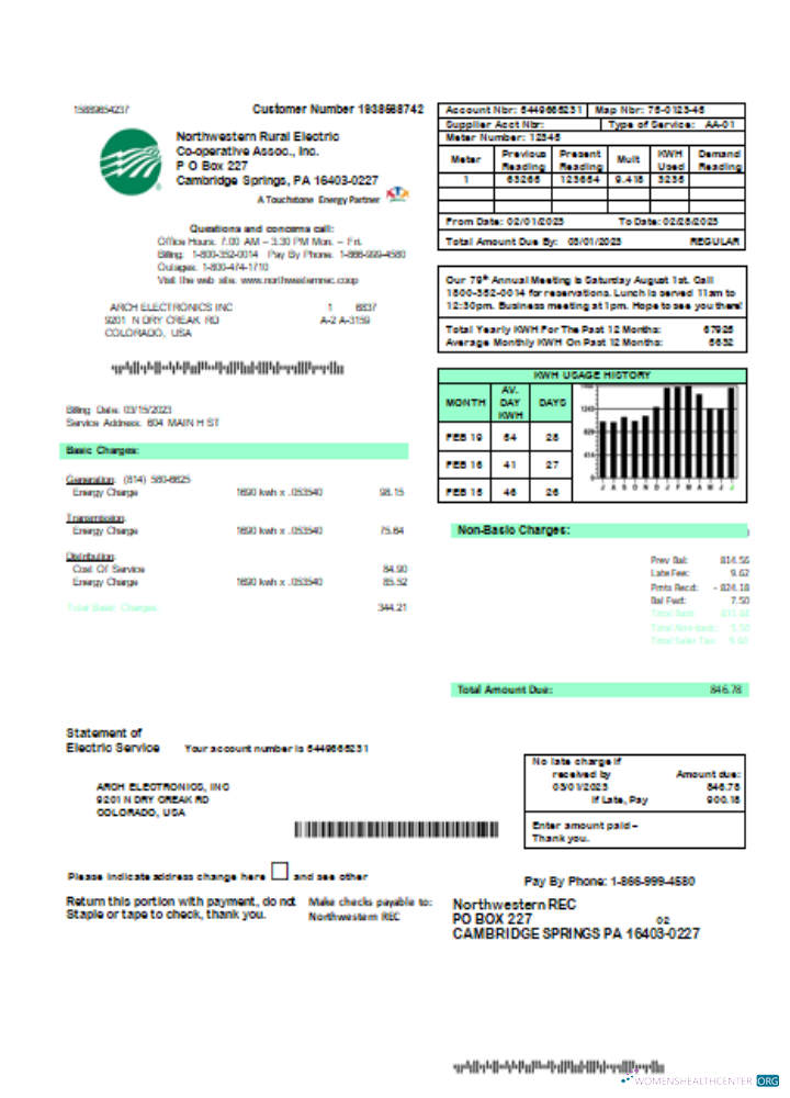 Editierbare Herunterladen Northwestern Rural Electric Utility Geschäftlich Bill SCR Photoshop Vorlage