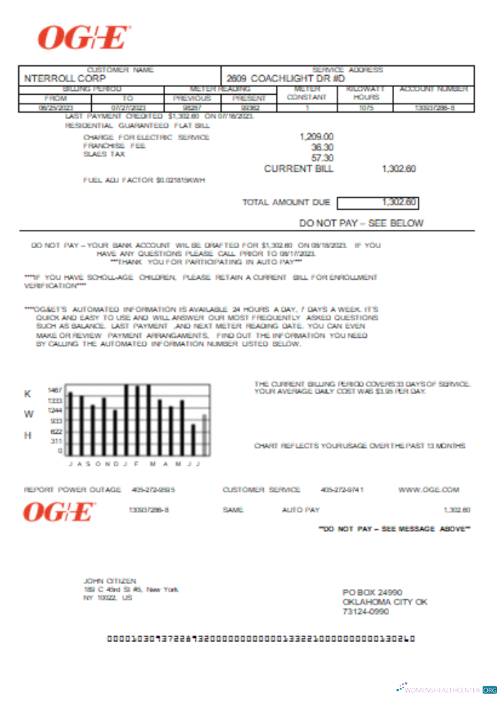Hochwertige Herunterladen Oklahoma OGE Energy Utility Geschäftlich Bill SCR Photoshop Vorlage