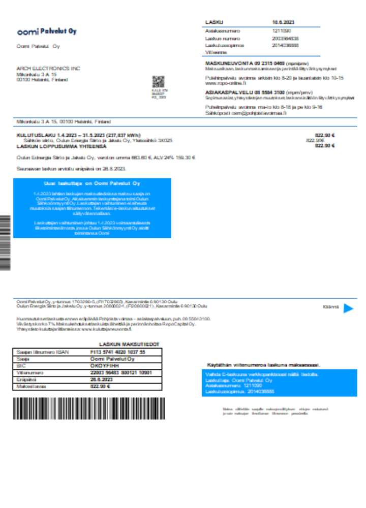 Realistische Herunterladen Oomi Palvelut Oy Strom Utility Geschäftlich Bill, SCR Photoshop Vorlage