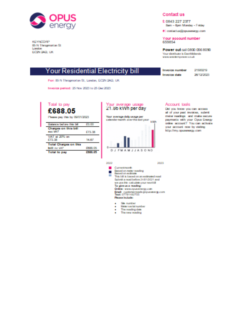 Premium Herunterladen Opus Energy Strom Utility Geschäftlich Bill, Seite 1, SCR Photoshop Vorlage