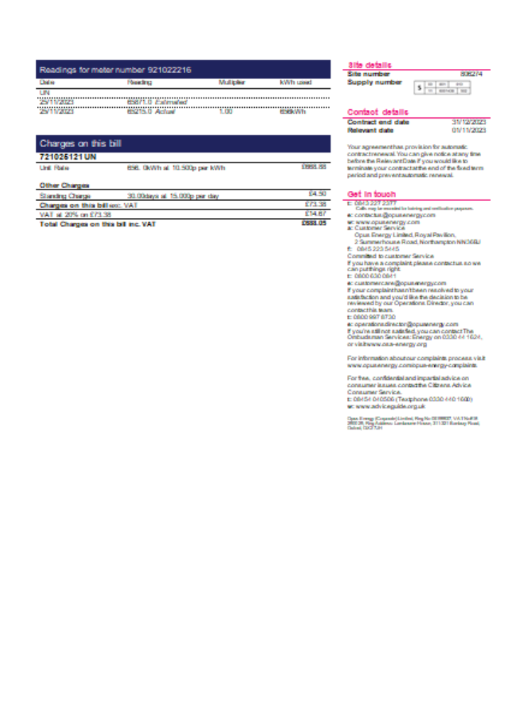 Premium Herunterladen Opus Energy Strom Utility Geschäftlich Bill, Seite 2, SCR Photoshop Vorlage