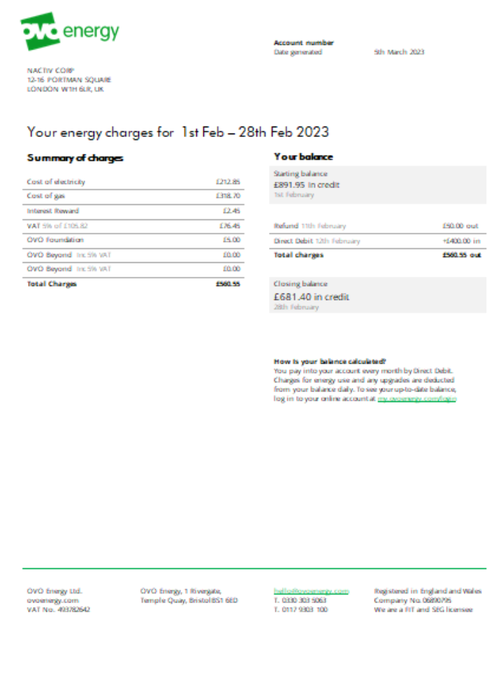 Realistische Herunterladen Ovo Energy Strom Geschäftlich Bill, SCR Photoshop Vorlage