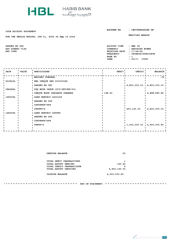 Professionelle Herunterladen Pakistan HBL Geschäftlich Nebenkostenabrechnung Word und PDF Vorlage Photoshop Vorlage