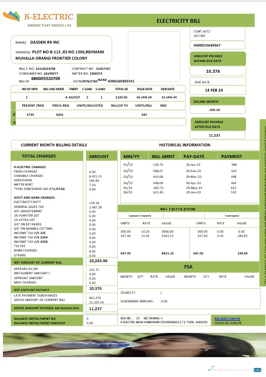 Premium Herunterladen Pakistan K ELECTRIC GmbH Geschäftlich Nebenkostenabrechnung Word und PDF Vorlage Photoshop Vorlage