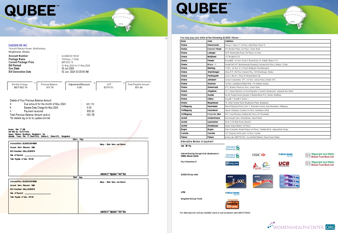 Hochwertige Herunterladen Pakistan QUBEE Geschäftlich Nebenkostenabrechnung Word und PDF Vorlage Photoshop Vorlage