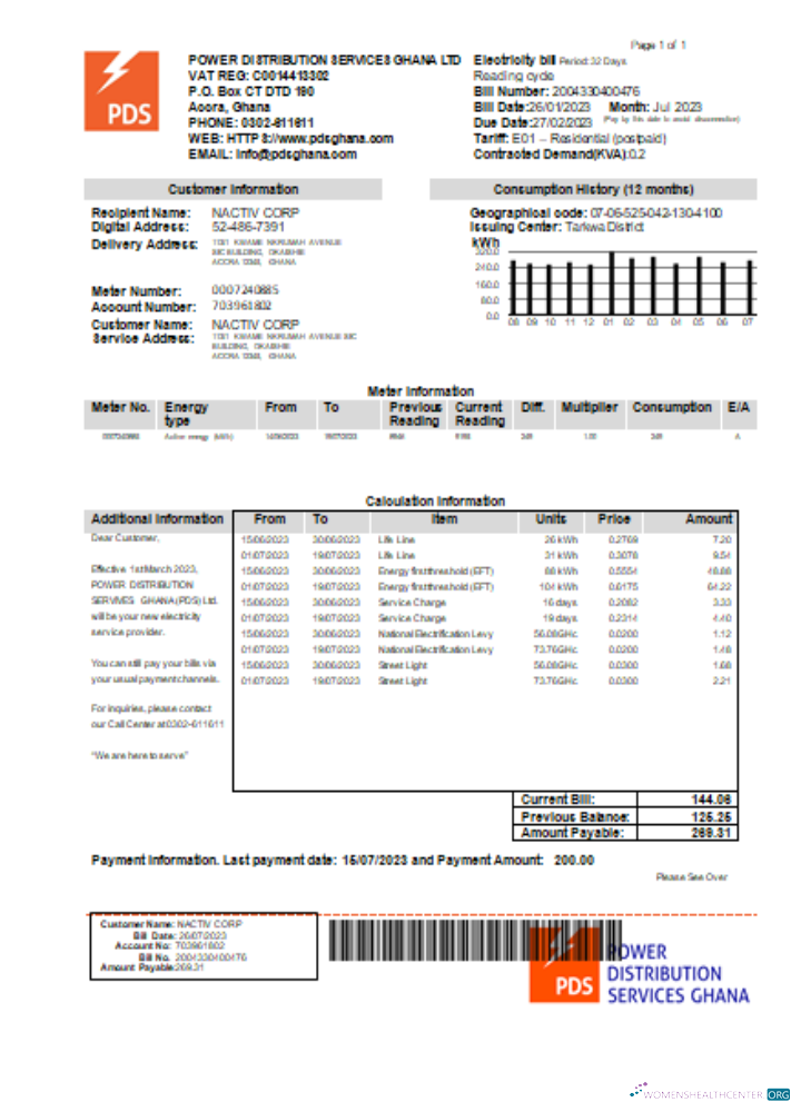 Hochwertige Herunterladen PDS Ghana GmbH Strom Utility Geschäftlich Bill, SCR Photoshop Vorlage