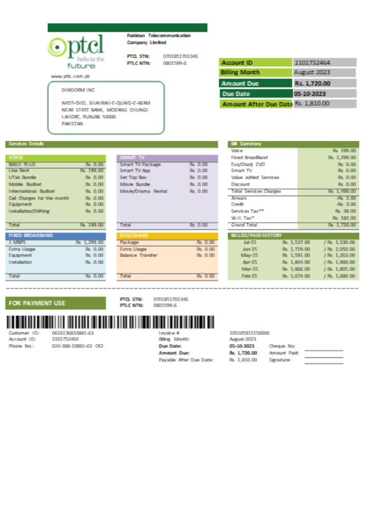 Premium Herunterladen PTCL Utility Geschäftlich Bill, SCR Photoshop Vorlage