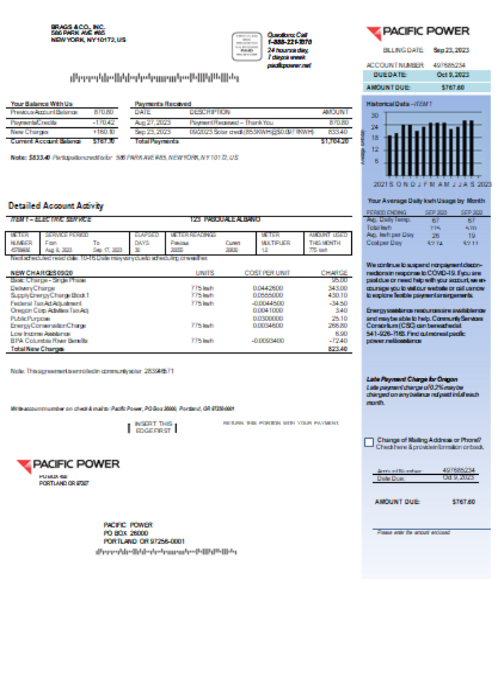 Hochwertige Herunterladen Pacific Power Utility Geschäftlich Bill, Seite 1, SCR Photoshop Vorlage
