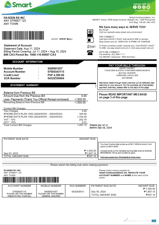 Hochwertige Herunterladen Philippinen Smart Geschäftlich Nebenkostenabrechnung Word und PDF Vorlage Photoshop Vorlage