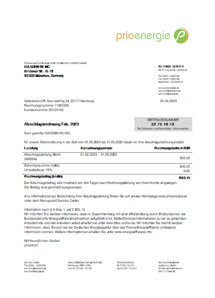 Hochwertige Herunterladen Prioenergie Nachweis von Adresse Utility Geschäftlich Bill, SCR Photoshop Vorlage