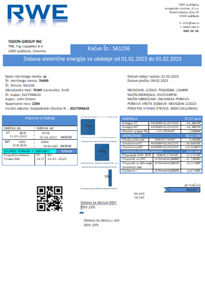 Realistische Herunterladen RWE Strom Nachweis von Adresse Utility Geschäftlich Bill, SCR Photoshop Vorlage