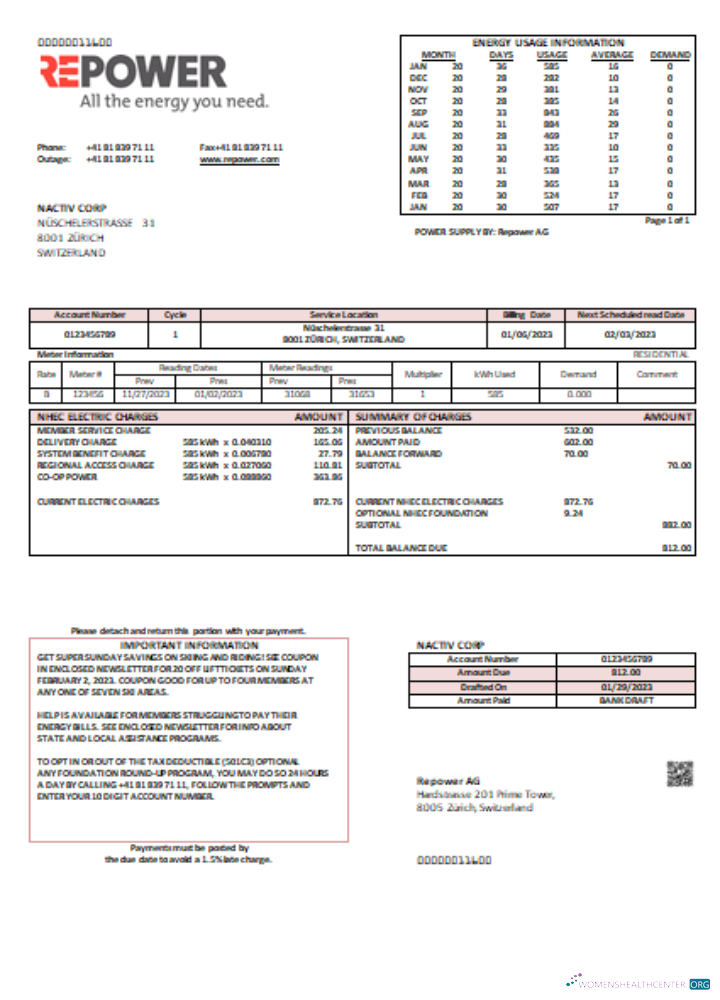 Editierbare Herunterladen Repower AG Utility Geschäftlich Bill SCR Photoshop Vorlage