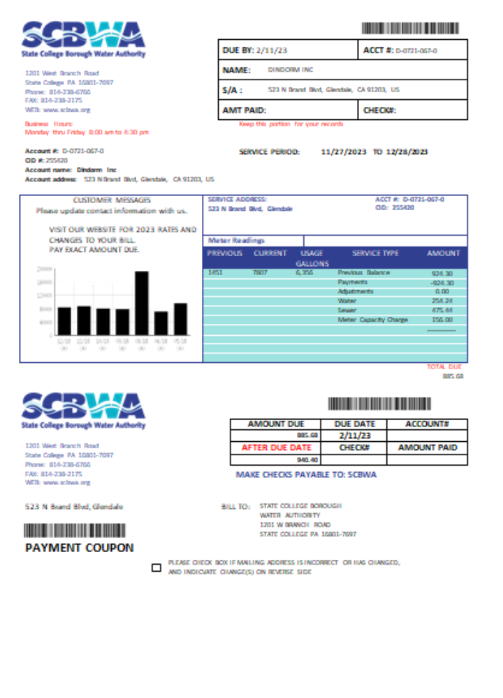 Editierbare Herunterladen SCBWA Wasser Utility Geschäftlich Bill, SCR Photoshop Vorlage