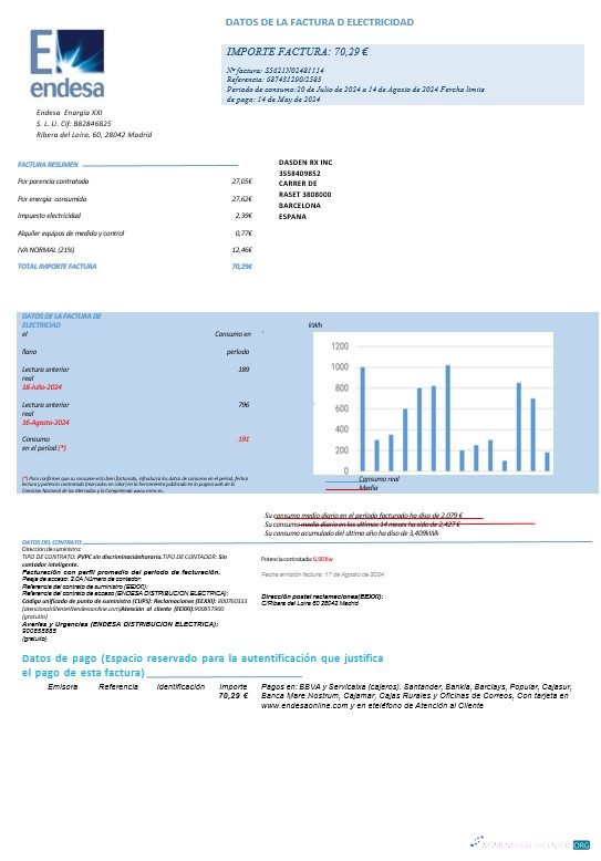 Professionelle Herunterladen Spanien ENDESA Geschäftlich Nebenkostenabrechnung Word und PDF Vorlage Pages1 Photoshop Vorlage