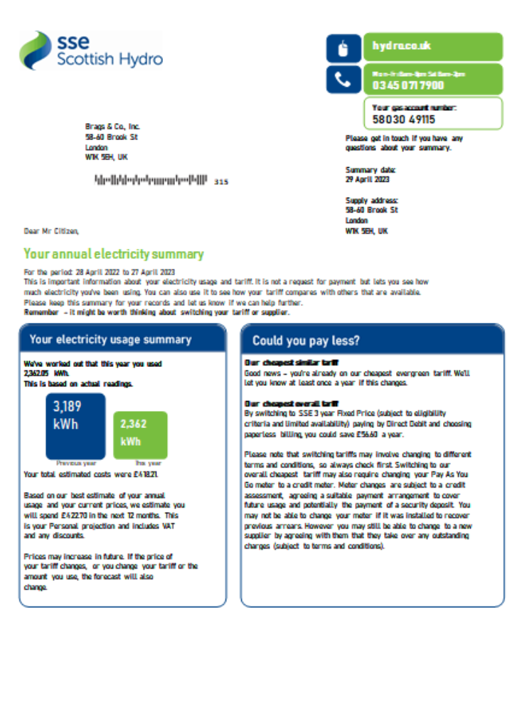 Realistische Herunterladen SSE Energy Utility Geschäftlich Bill, SCR Photoshop Vorlage